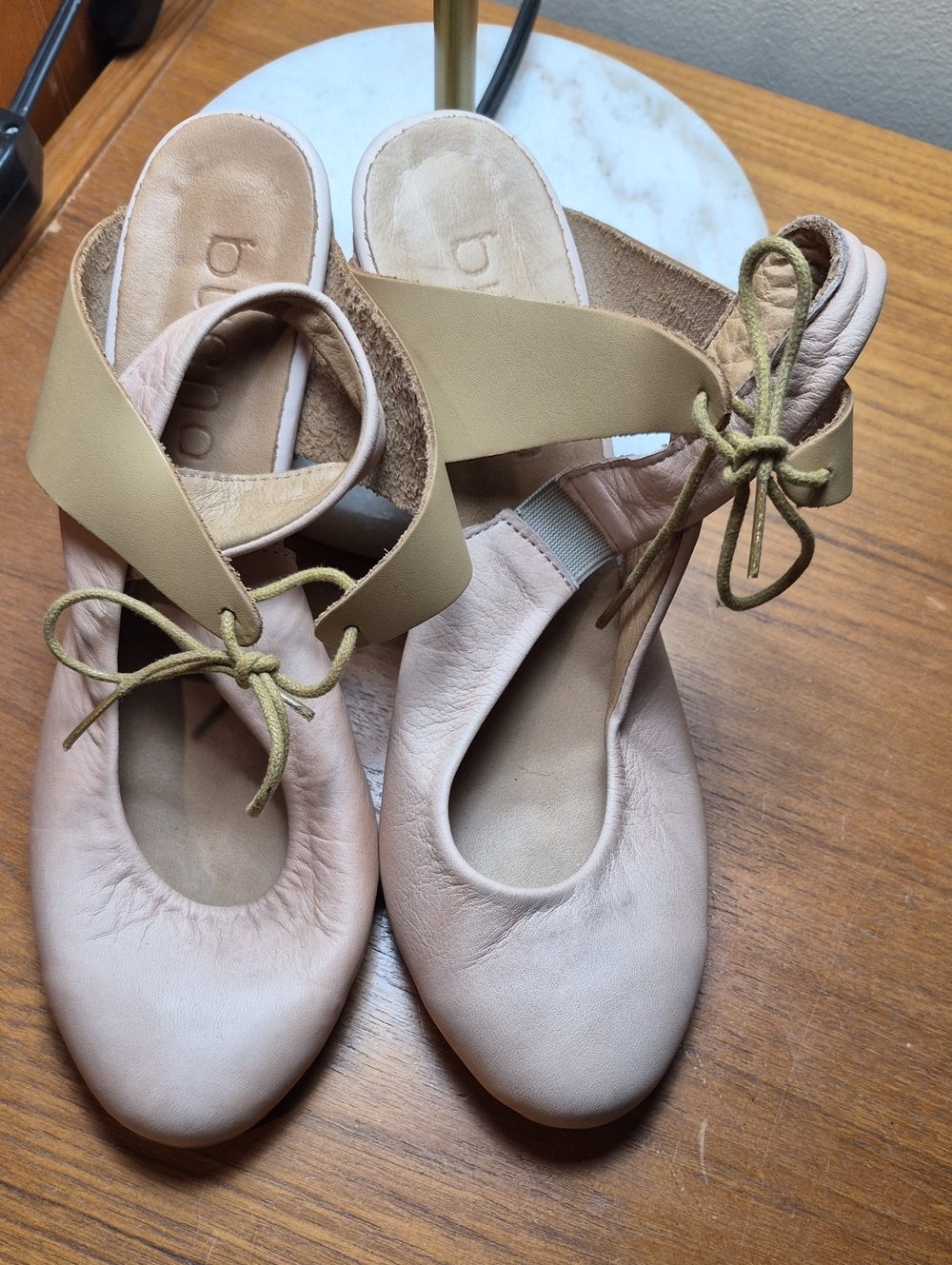 Bueno Nanci Leather Slingback Tie Heels Pink Tan Size 8.5/39